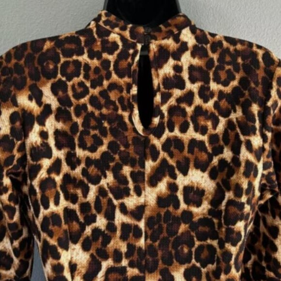 New York & Company Leopard Print Lace Front Dress Womens Size Medium 3/4 Sleeve - Picture 3 of 9